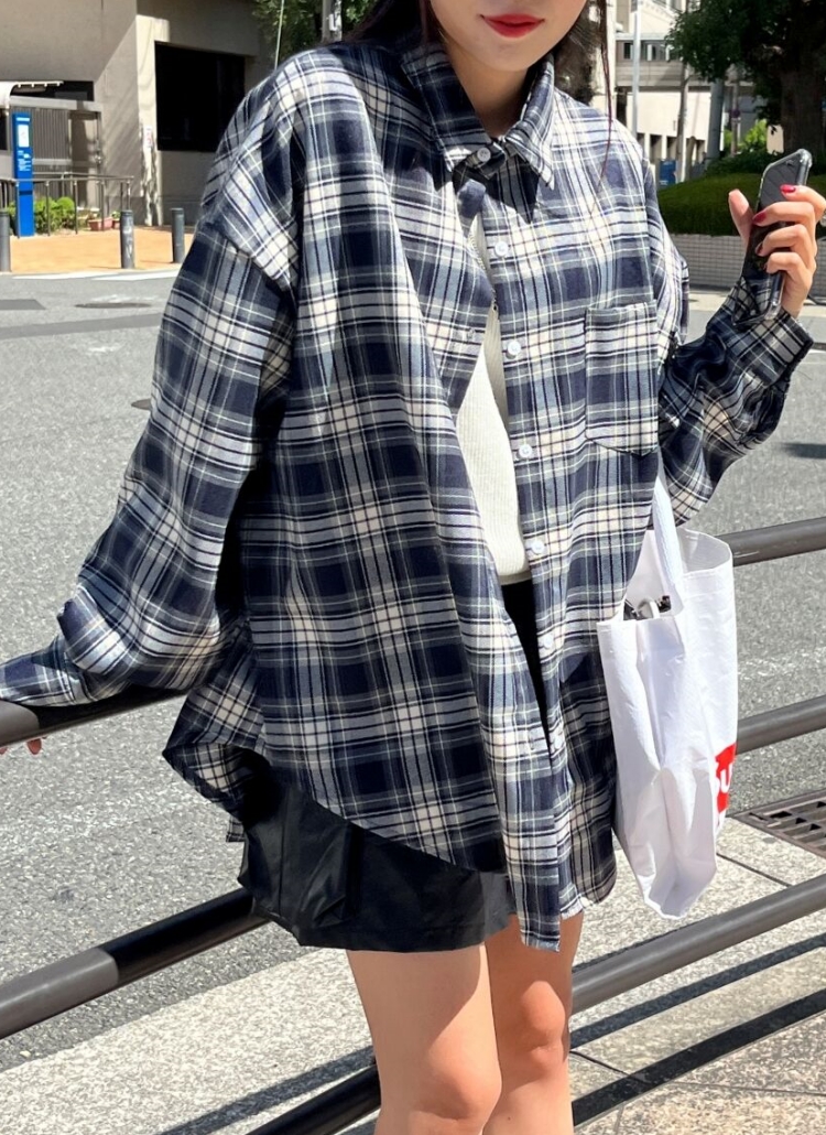 オーバーボックスチェックシャツ | レディースファッション通販 - DHOLIC
