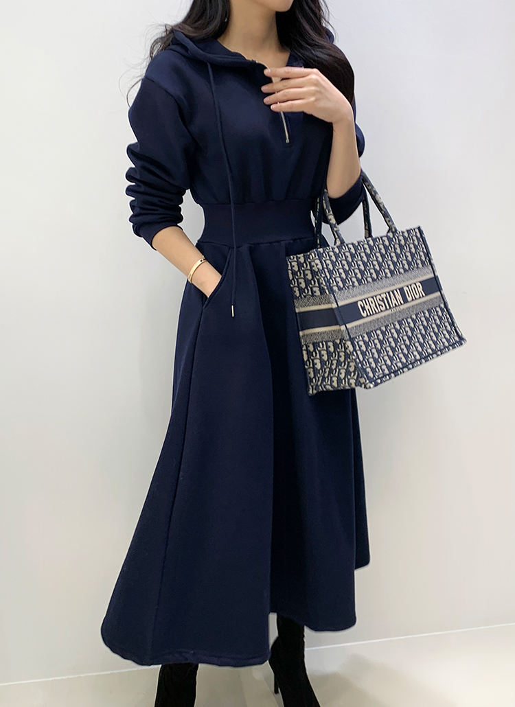 裏起毛ハーフジップパーカーワンピース | レディースファッション通販