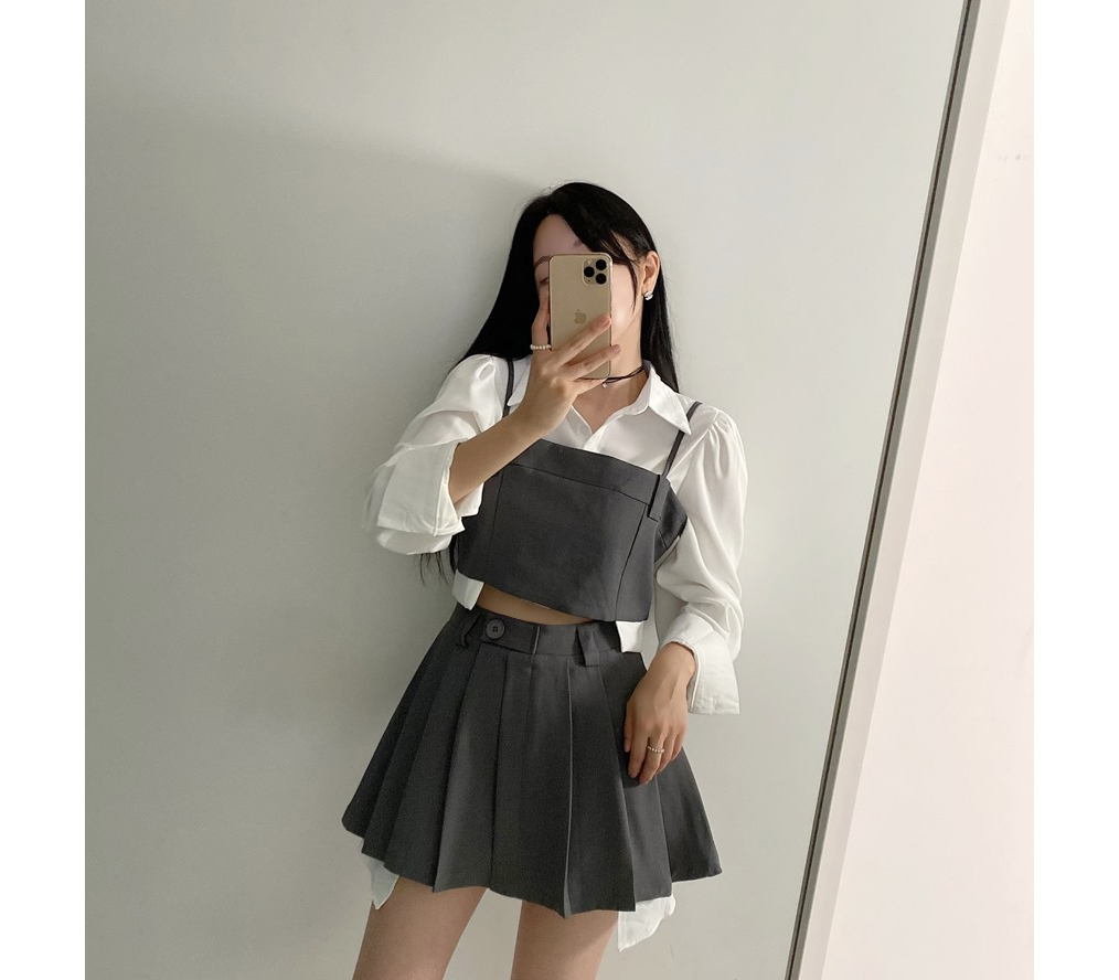 クロップドシャツ&ビスチェ&パンツ裏地スカートSET | レディース