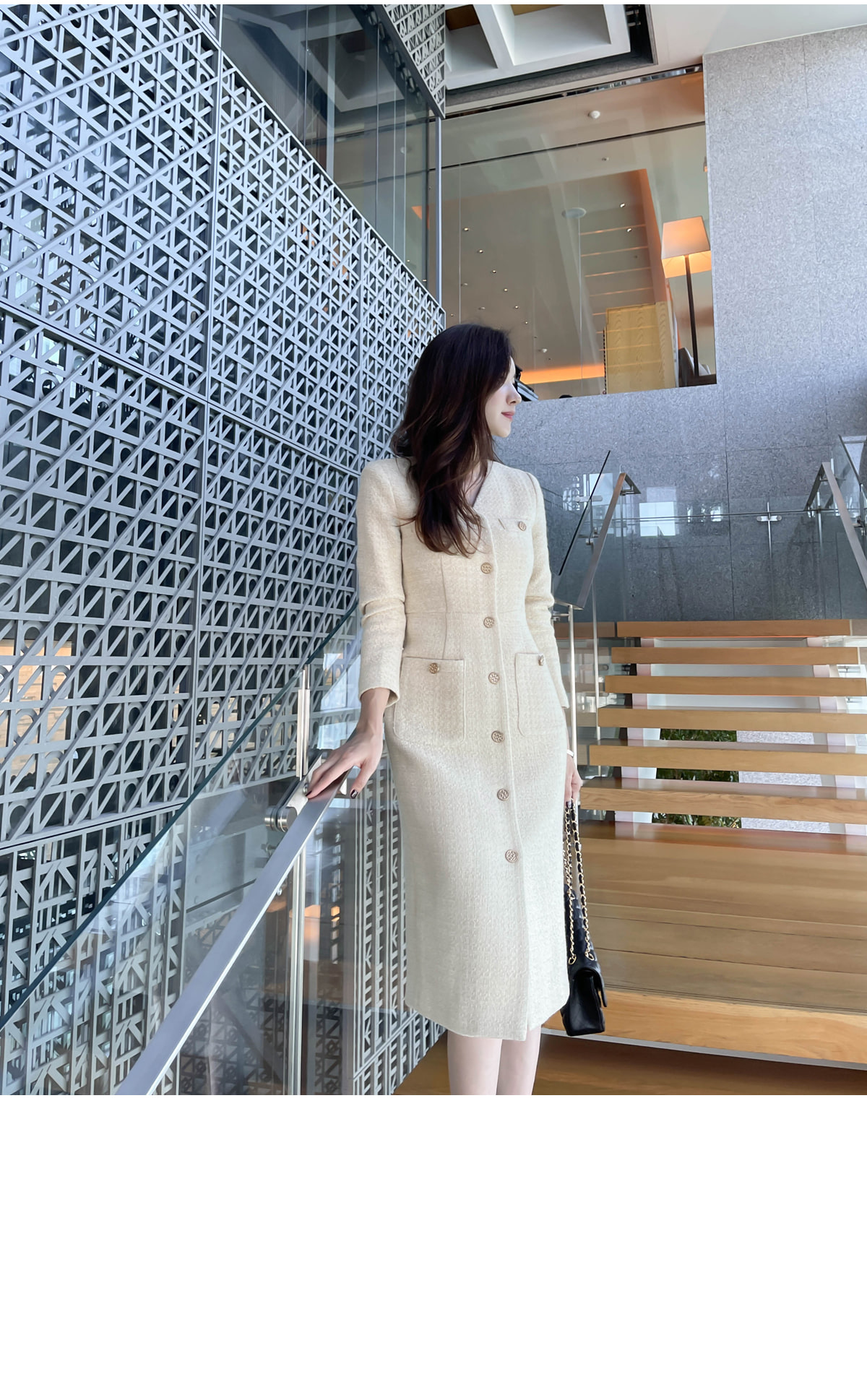 Vネックツイードボタンワンピース | レディースファッション通販 - DHOLIC