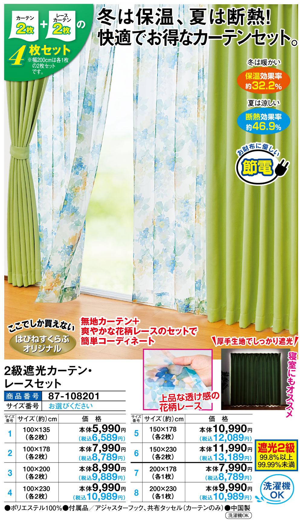 2級遮光カーテン・レースセット(100×135cm（各2枚）): 家具