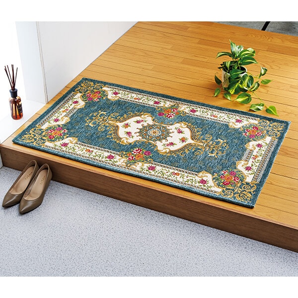 ジャカード玄関マット(50×80cm グリーン): 家具・インテリア／は