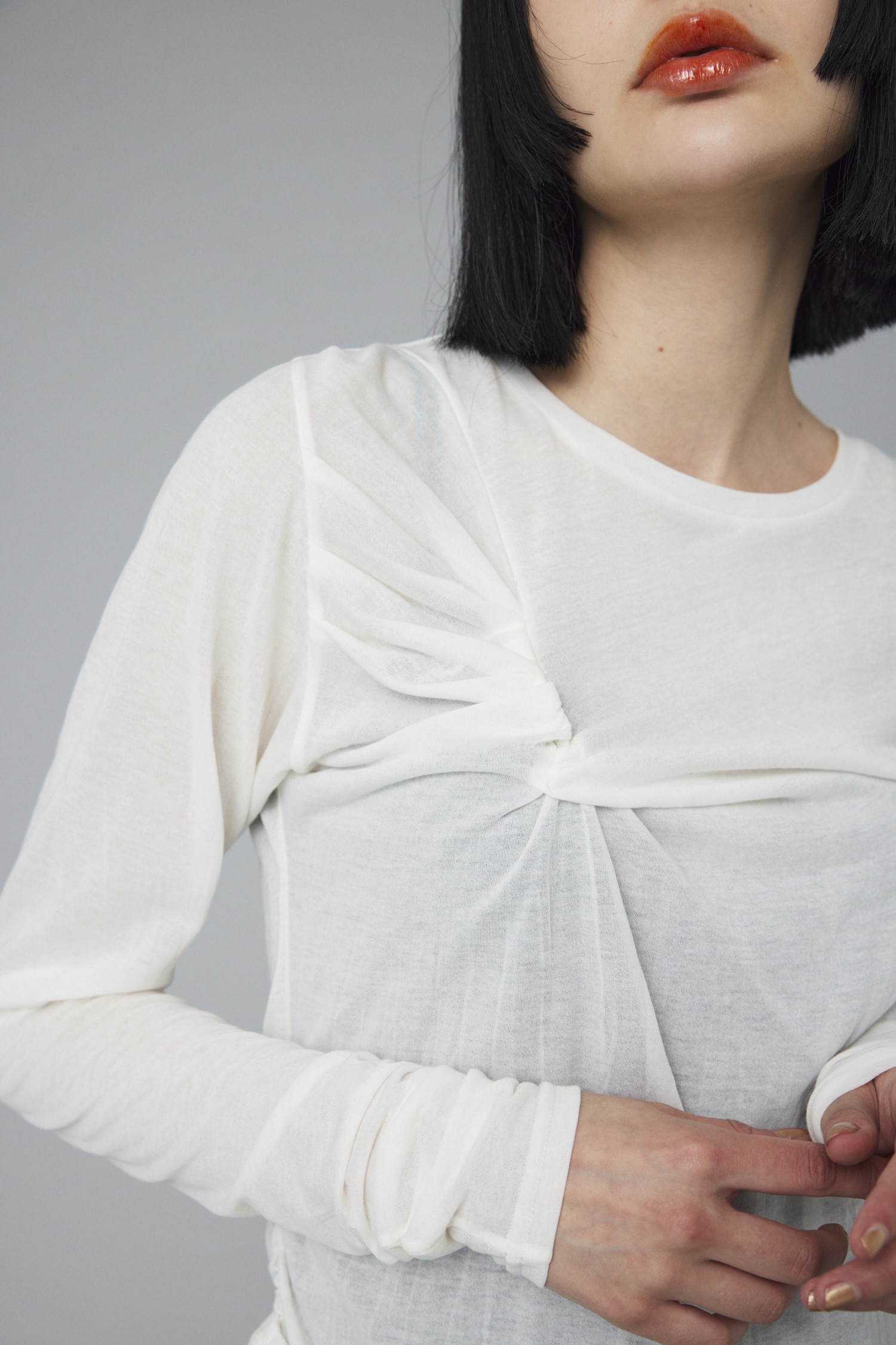 HeRIN.CYE | Sheer twist tops (Tシャツ・カットソー(長袖) ) |SHEL