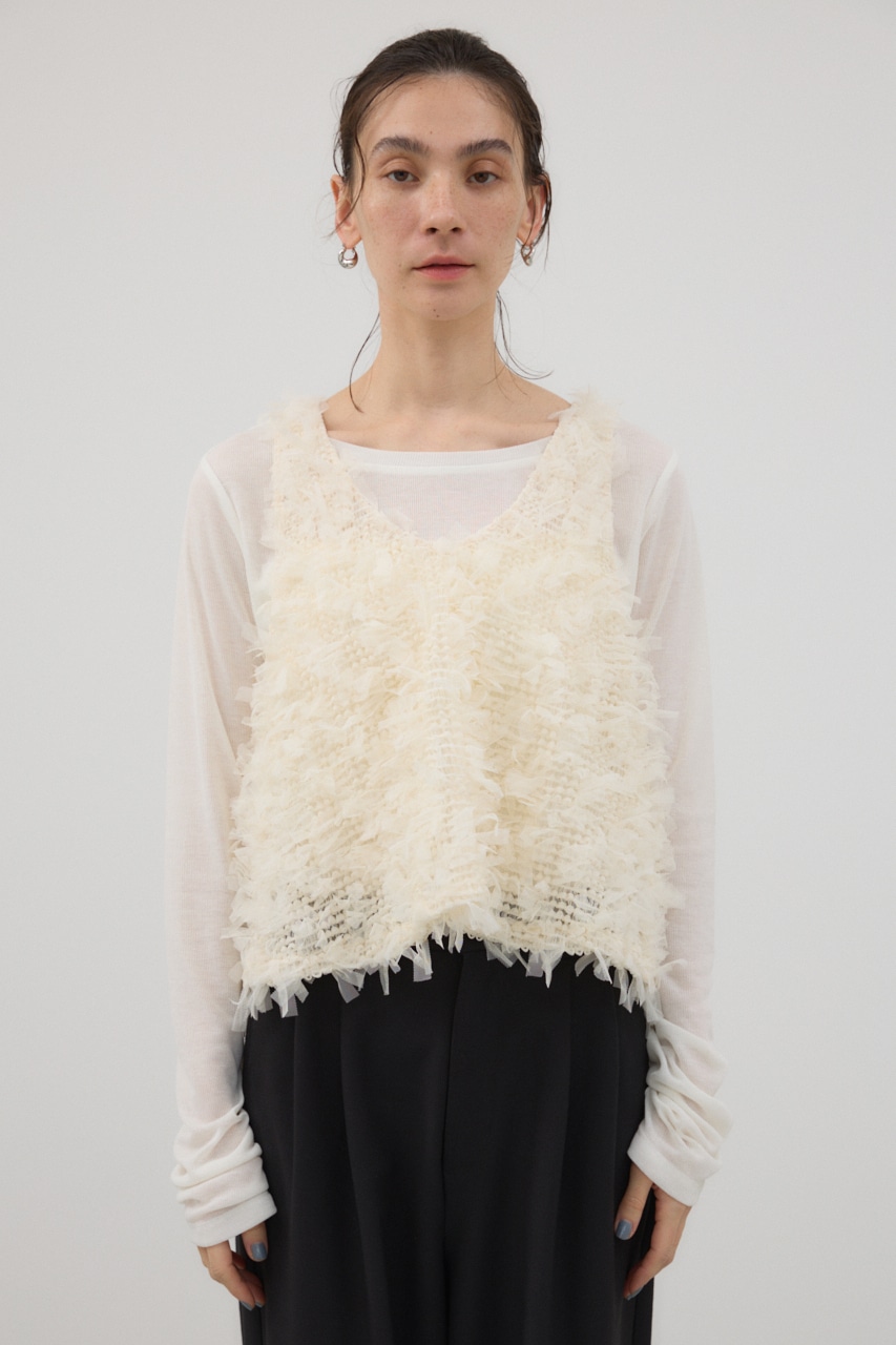 crie conforto | 前後2WAYリボンフリンジベスト (タンクトップ ) |SHEL