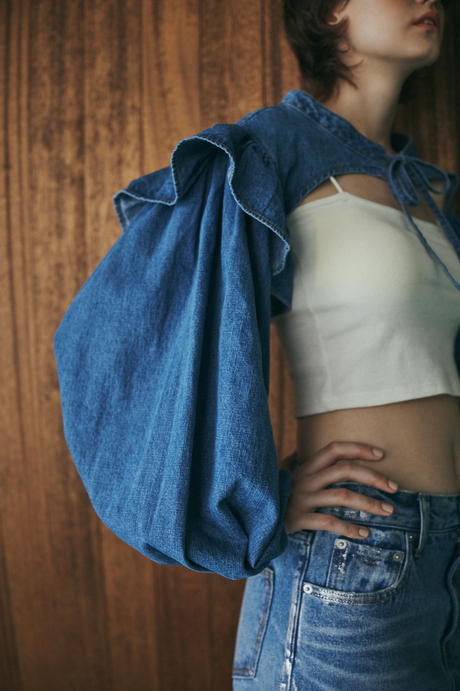 HeRIN.CYE | papier collab_denim mix blouse (シャツ・ブラウス