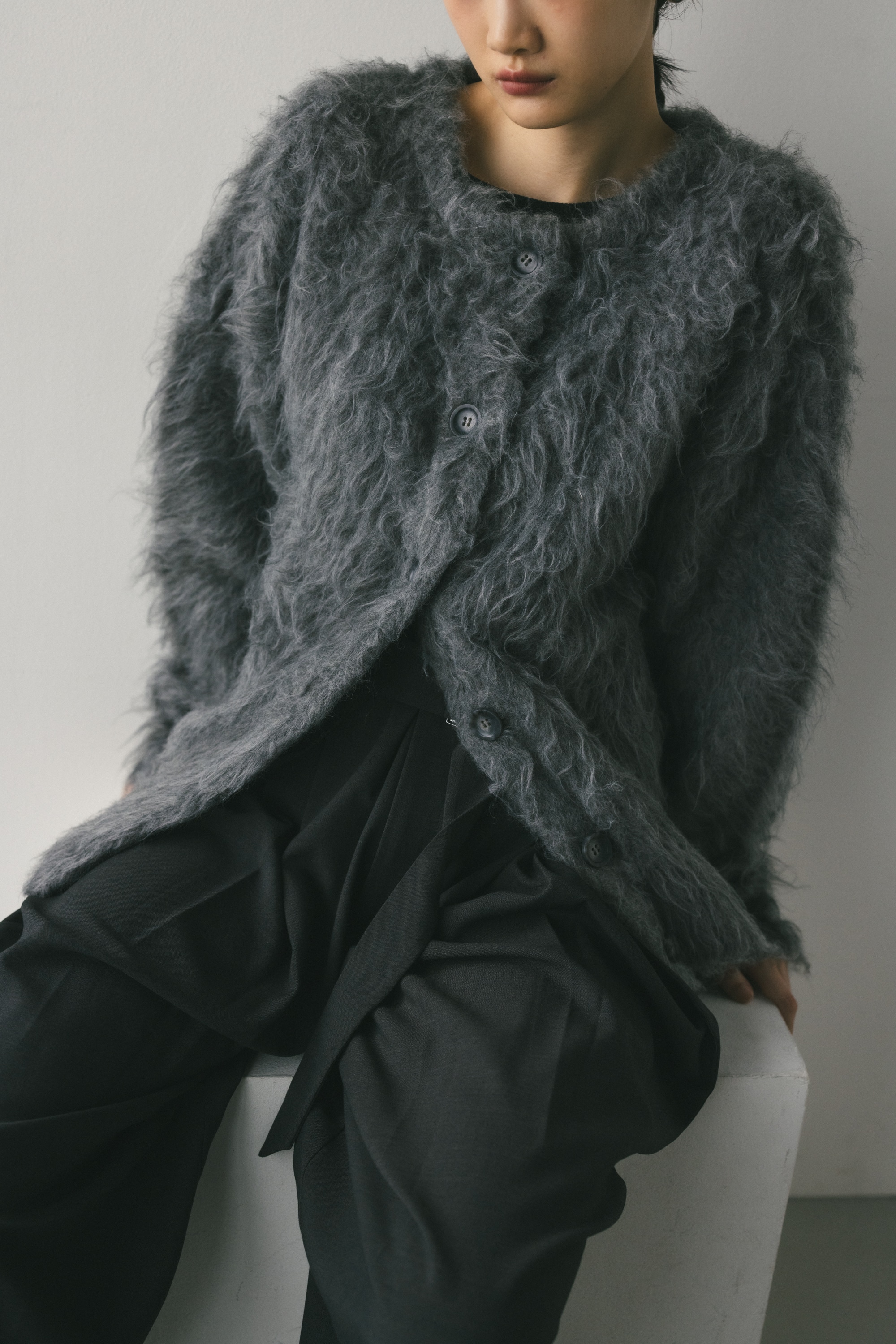 STYLEMIXER | ヘアリーカールクルーニットカーデ (カーディガン