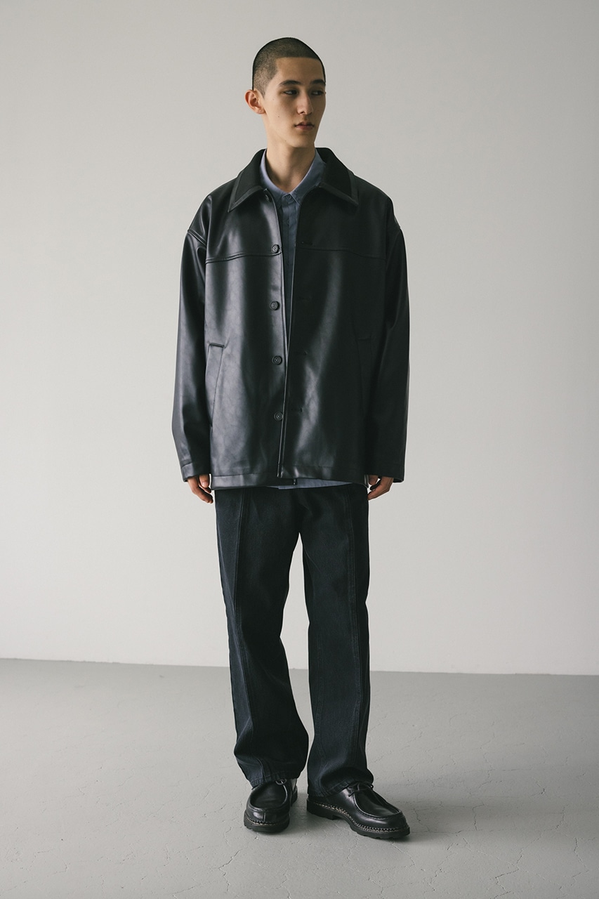 STYLEMIXER | リブカラーフェイクレザージャケット (ジャケット