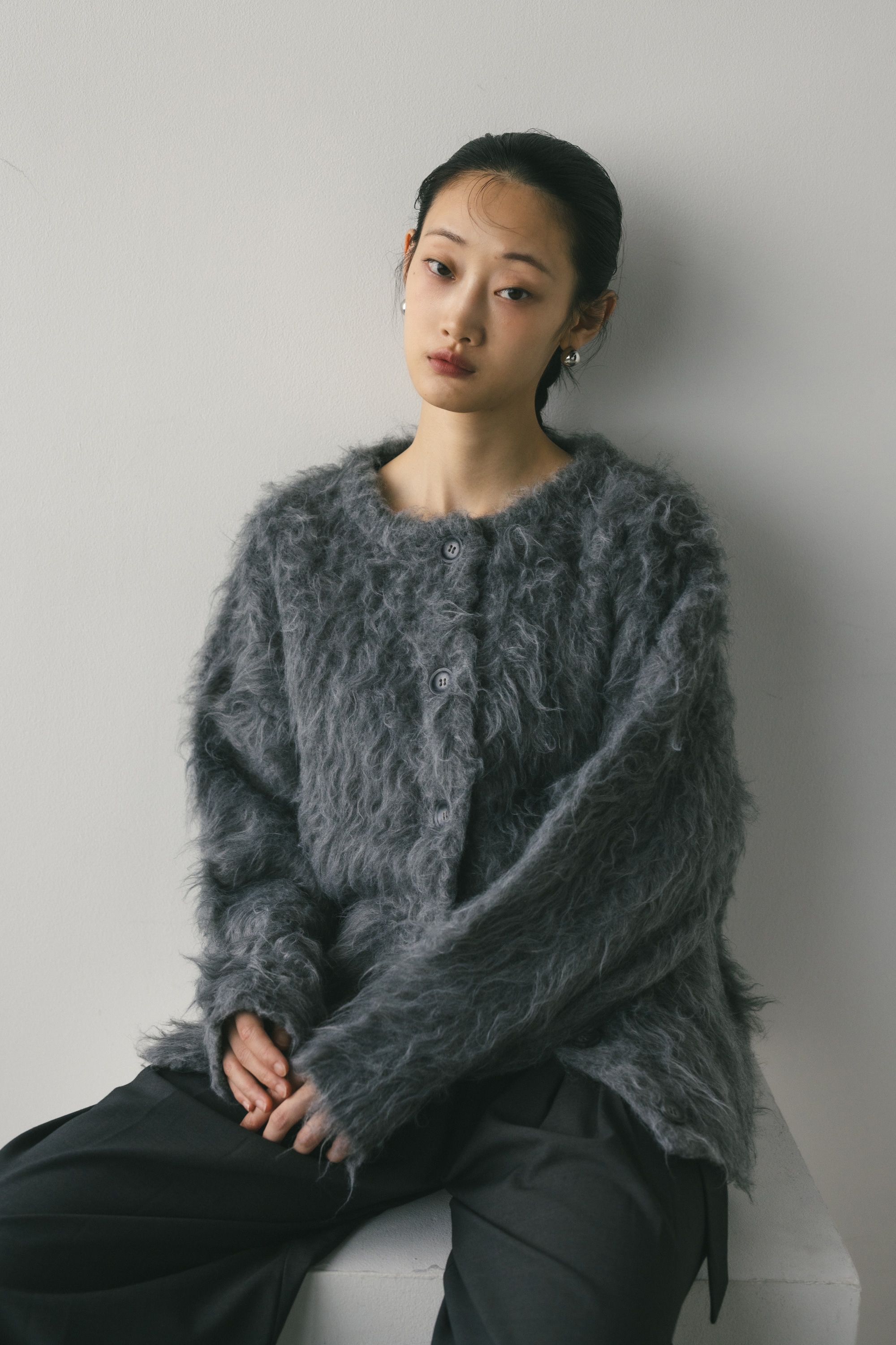 STYLEMIXER | ヘアリーカールクルーニットカーデ (カーディガン