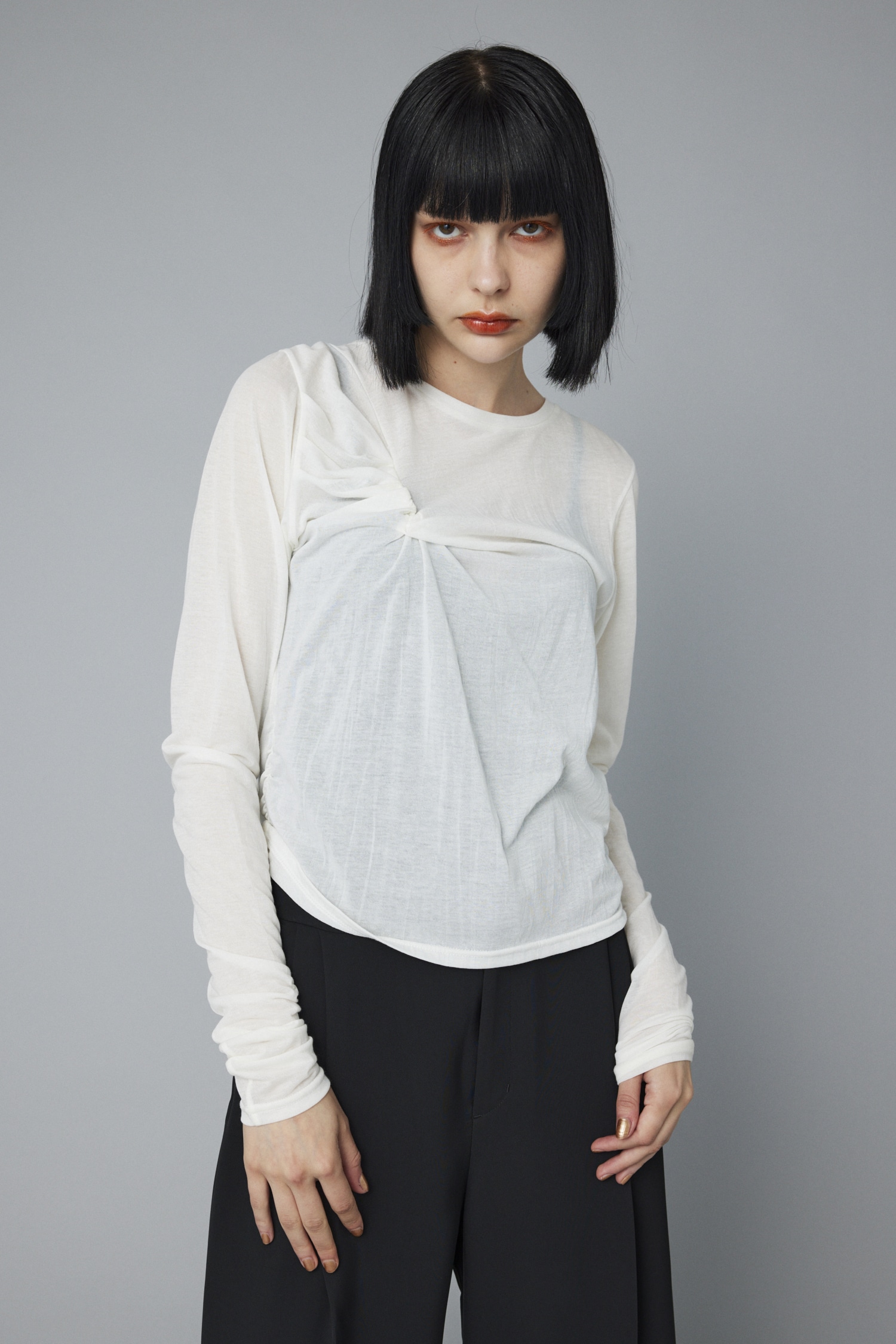 HeRIN.CYE | Sheer twist tops (Tシャツ・カットソー(長袖) ) |SHEL