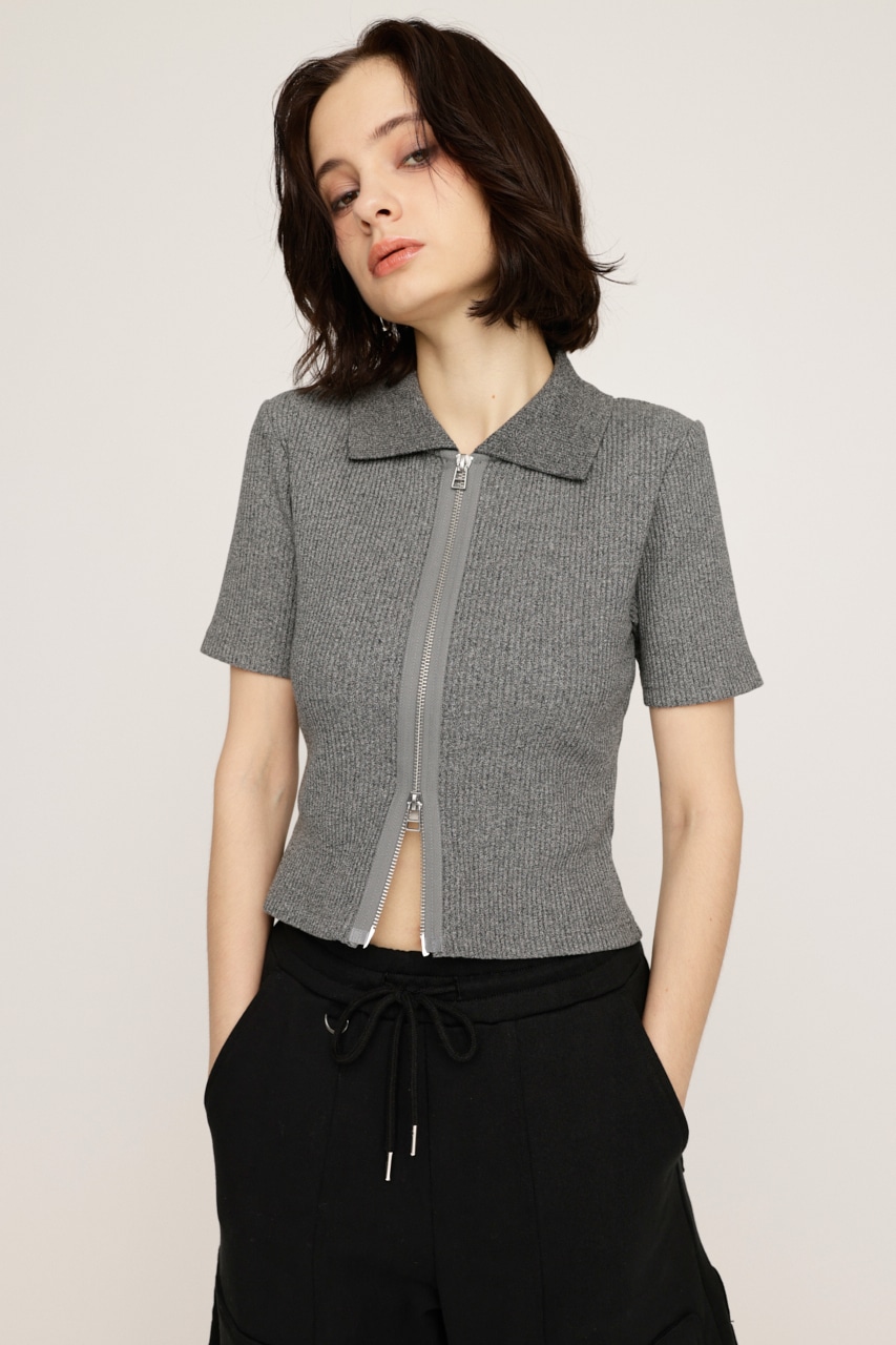 SLY | FRONT ZIP CUT RIB トップス (Tシャツ・カットソー(半袖