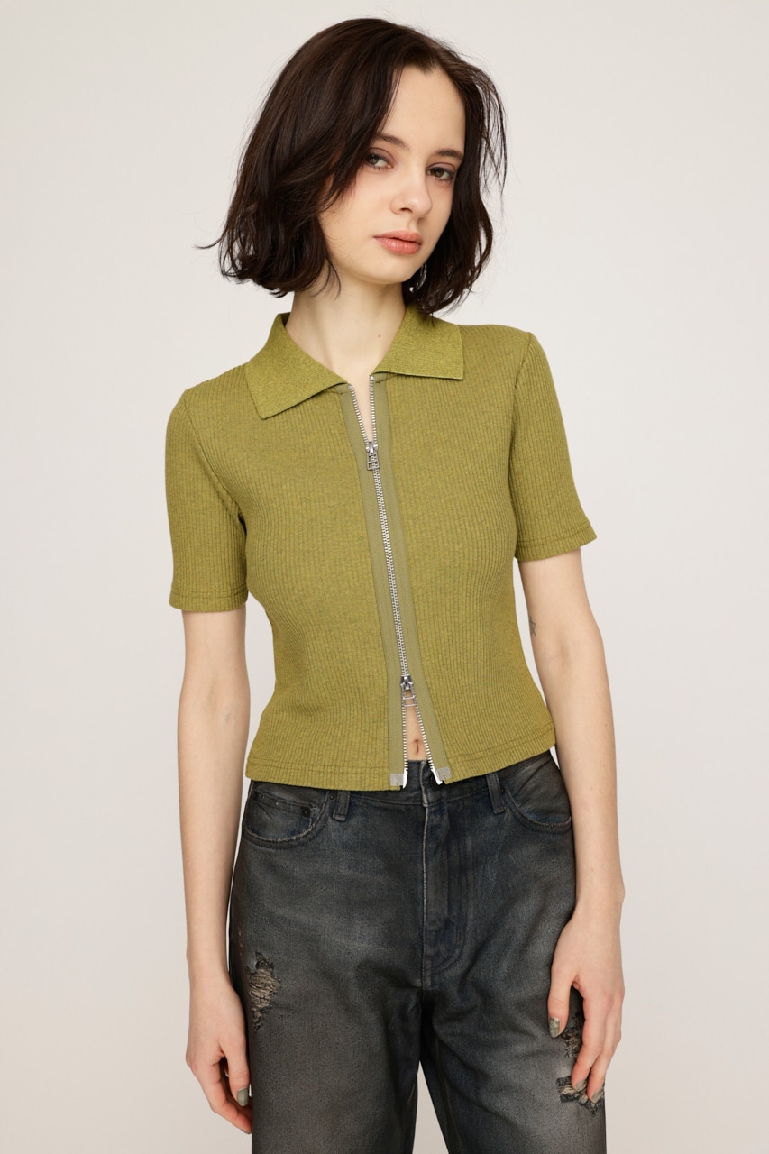 SLY | FRONT ZIP CUT RIB トップス (Tシャツ・カットソー(半袖