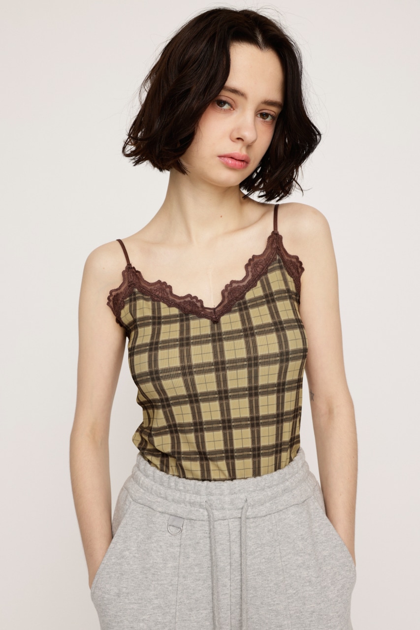 MARS フリル付き黒とピンクのキャミソール MARSおリボンダイヤ柄Sugar