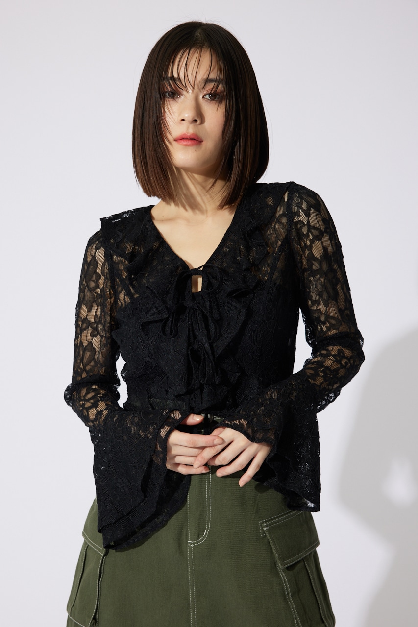 rienda | フロントフリル2WAYレースブラウス (シャツ・ブラウス
