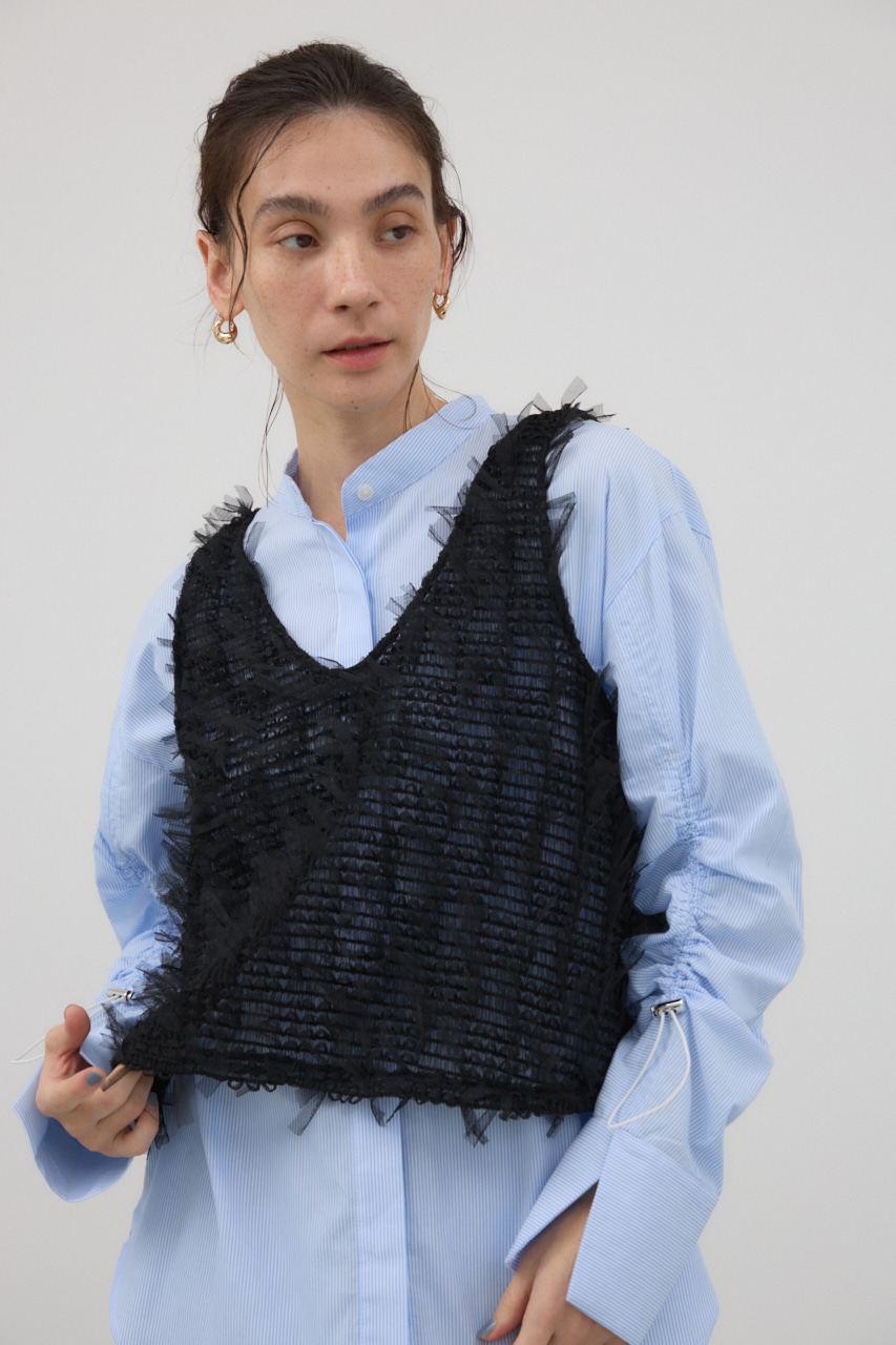 crie conforto | 前後2WAYリボンフリンジベスト (タンクトップ ) |SHEL