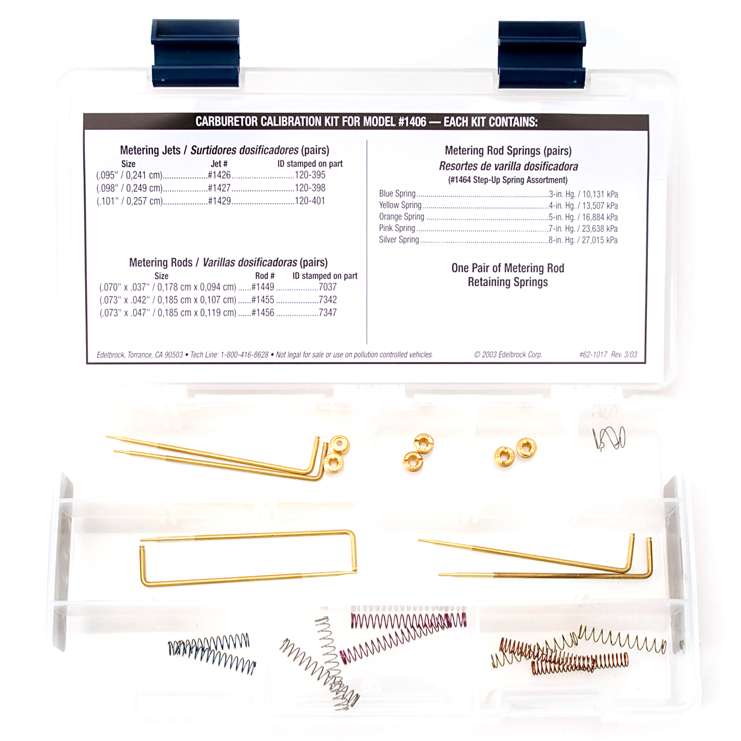 Performer Carburetor Calibration Kit #1487 for #1406 Carburetors