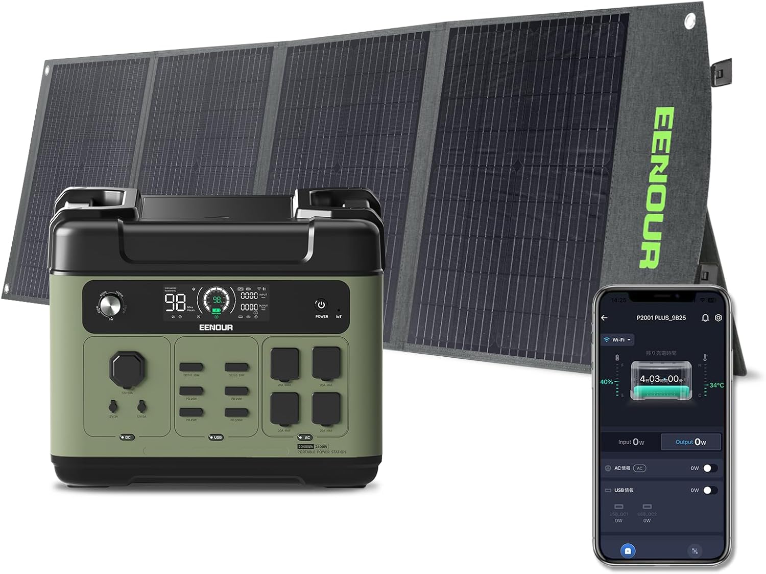 ポータブル電源 P2001PLUS(P2001進級版)ソーラーパネル120W付き – EENOUR