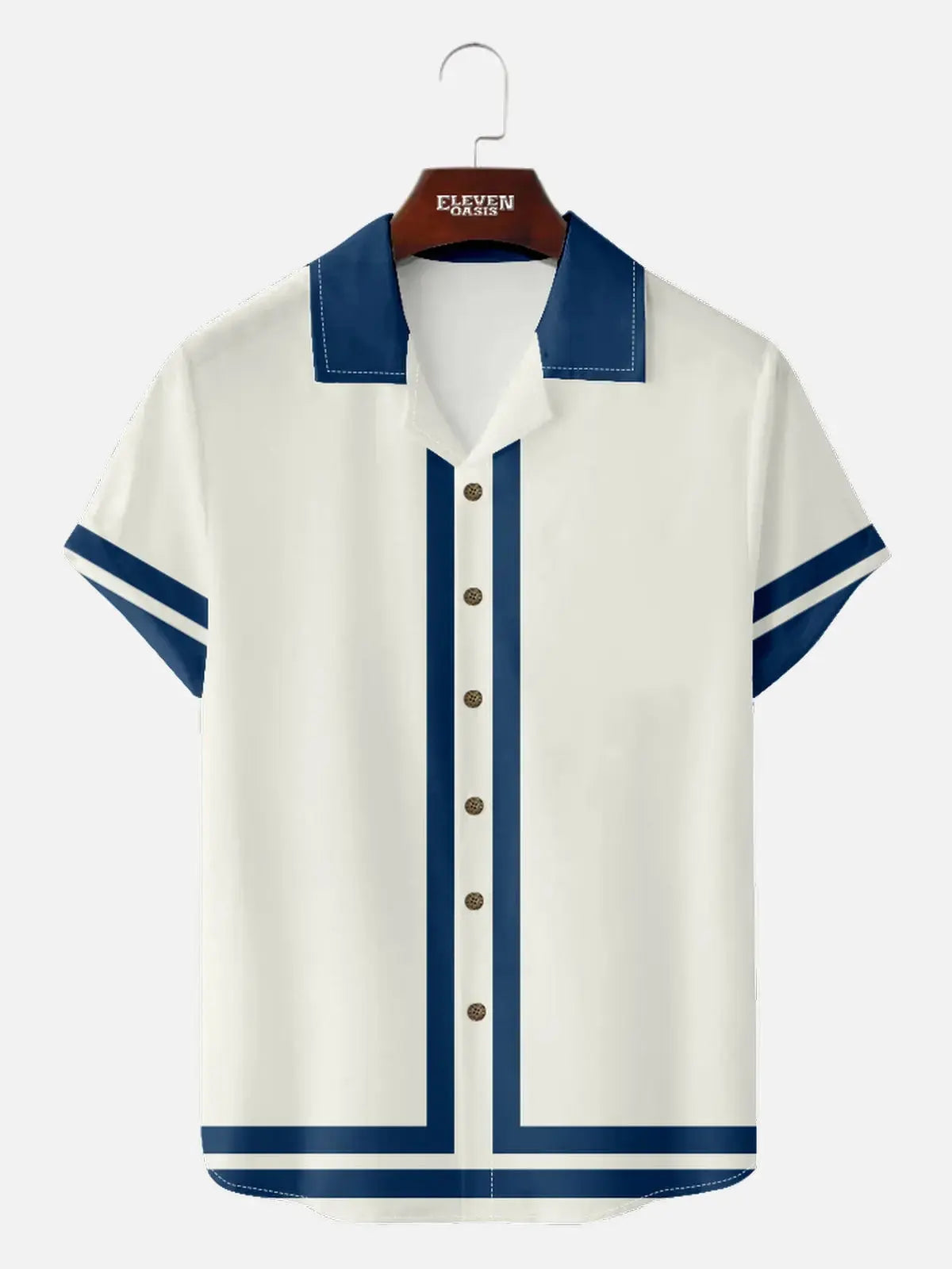 Men's 60s Contrast-Trim Bowling Style Camp Collar Short | Eleven Oasis