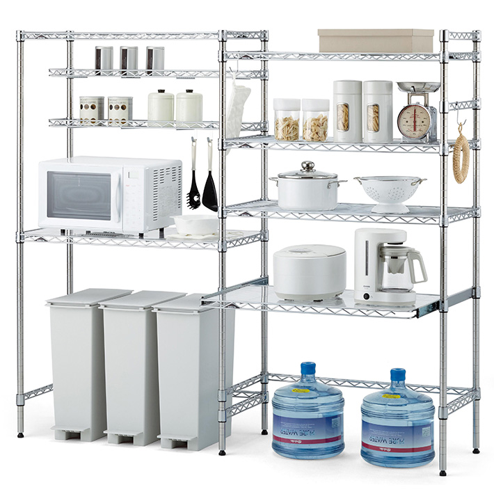 松*様 クロームワイヤーシェルフ 2枚 三方クロスバー ウッドシェルフ