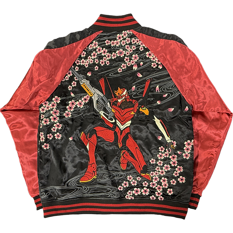 EVAx錦】桜流水2号機/MA-1 リバーシブル総刺繍スカジャン/BLACKx袖RED