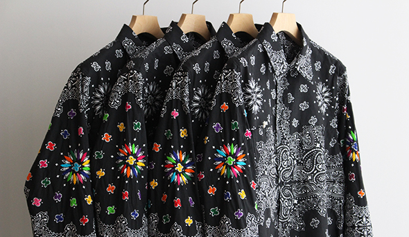 オアハカoaxaca スタンドカラーシャツペイズリーブラック別注超美品