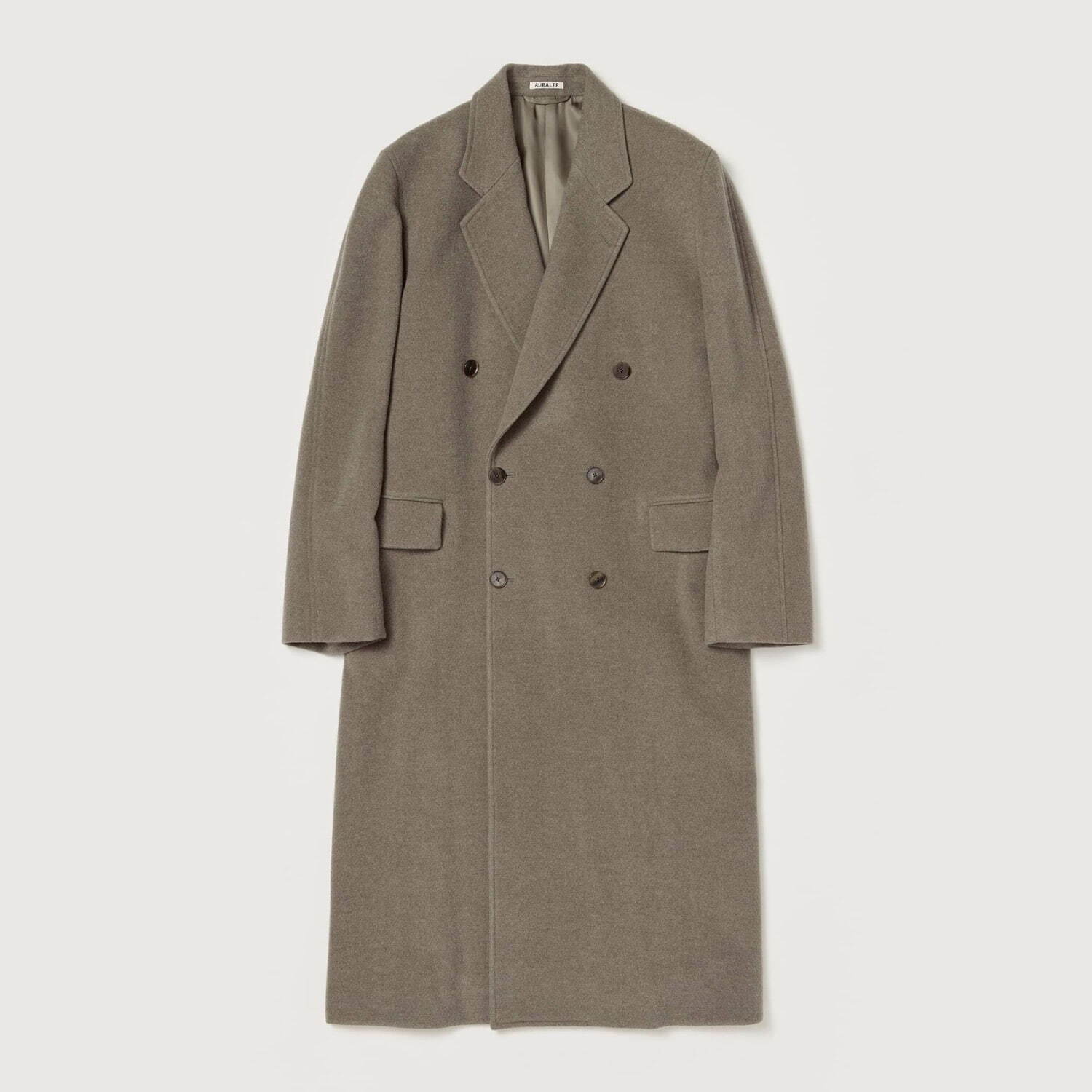 オーラリーの24年秋冬メンズアウター、ダブル仕立てのチェスターコート