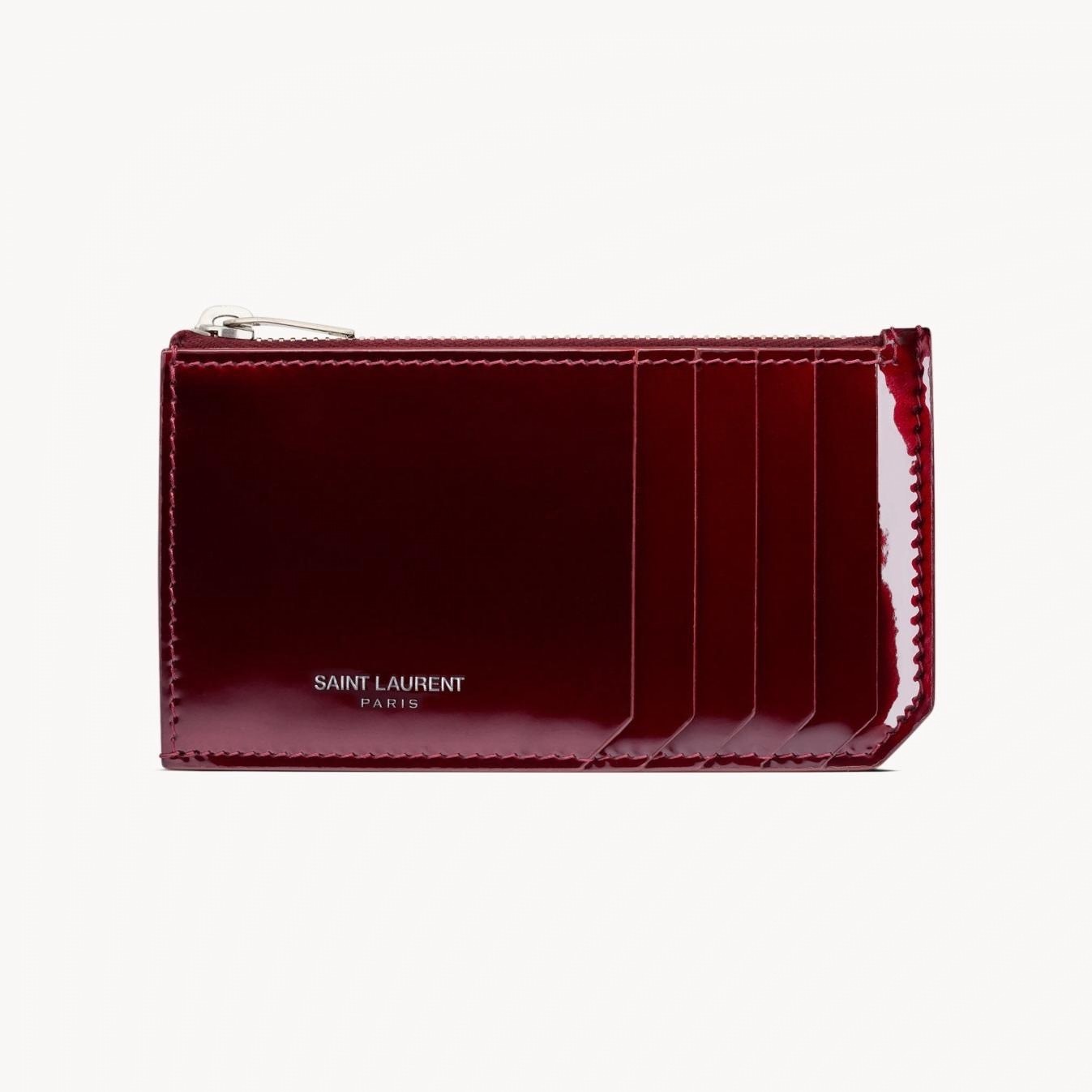 サンローランのメンズ財布、“艶やかボルドー”パテントレザーの二つ折り