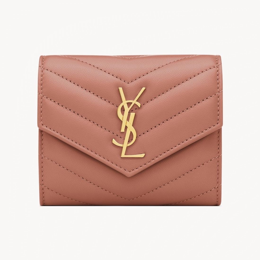サンローラン“くすみピンク”のウィメンズ財布＆ミニバッグ、三つ折り