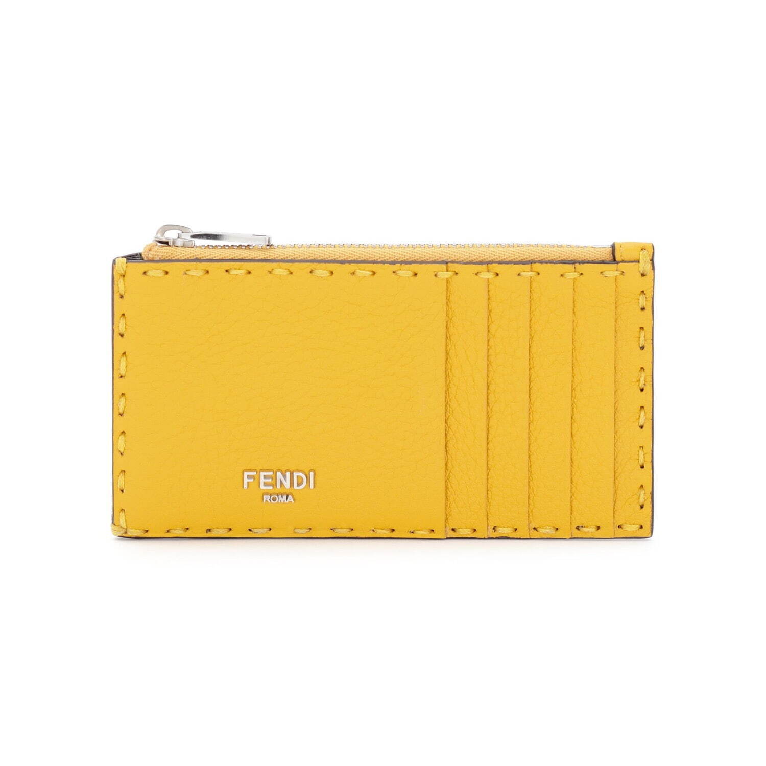 フェンディ“鮮やかイエロー”のメンズ財布、“セレリア”ステッチ入りの二
