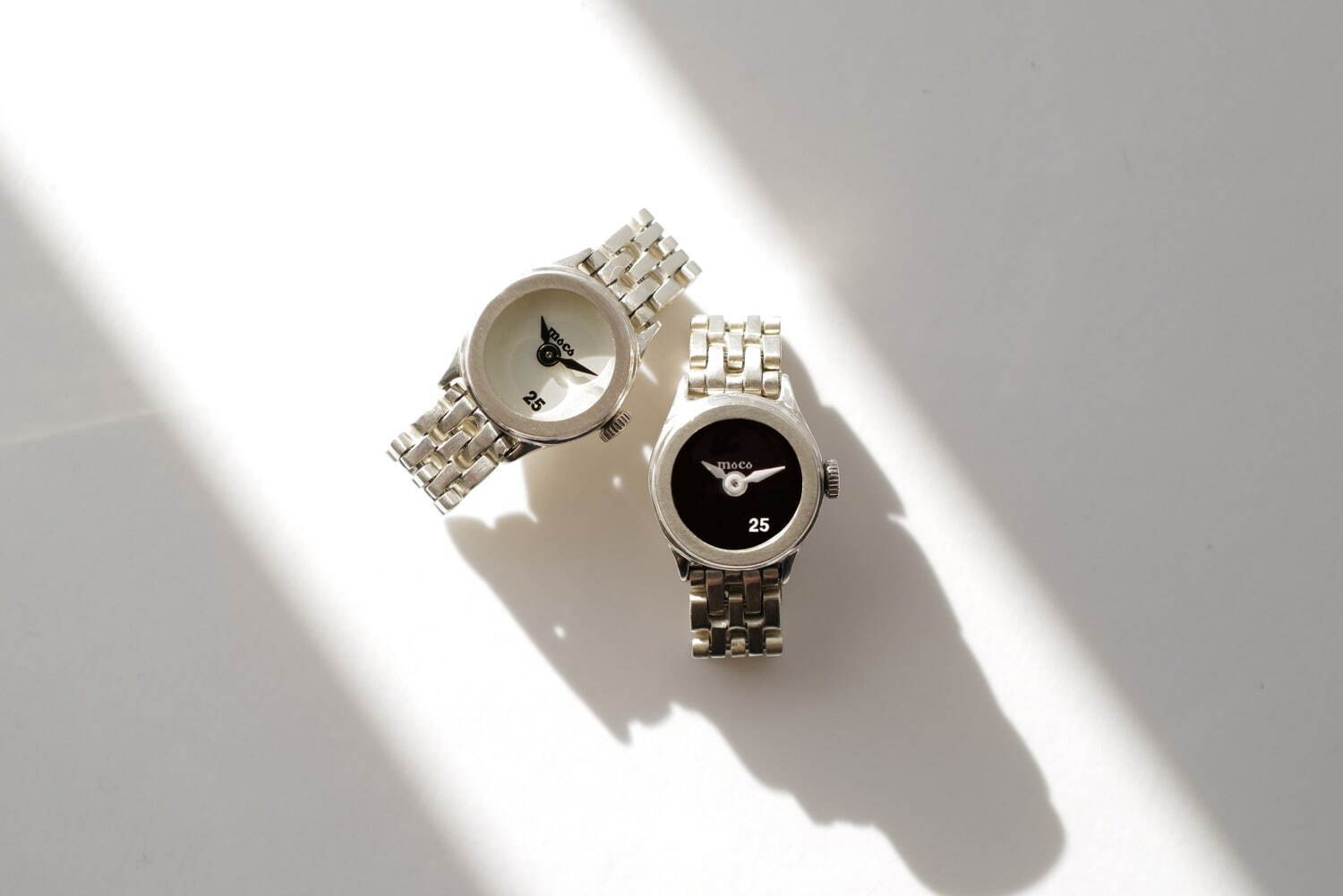 指輪感覚で身につけるモコのミニチュア指時計、インデックスが“25”だけ