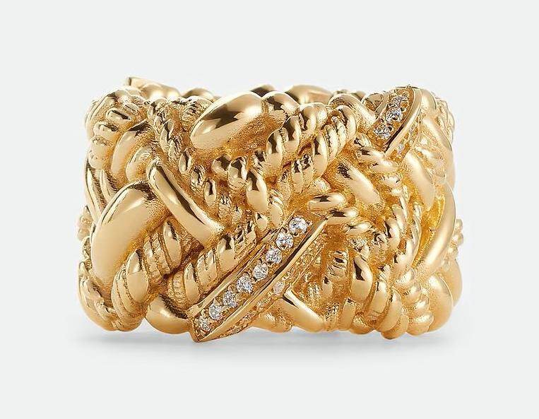 ボッテガ・ヴェネタ“編み込み”ジュエリー、ジルコニア付きリング