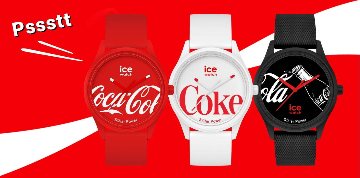アイスウォッチ×コカ・コーラのソーラー腕時計、レッドやブラックの