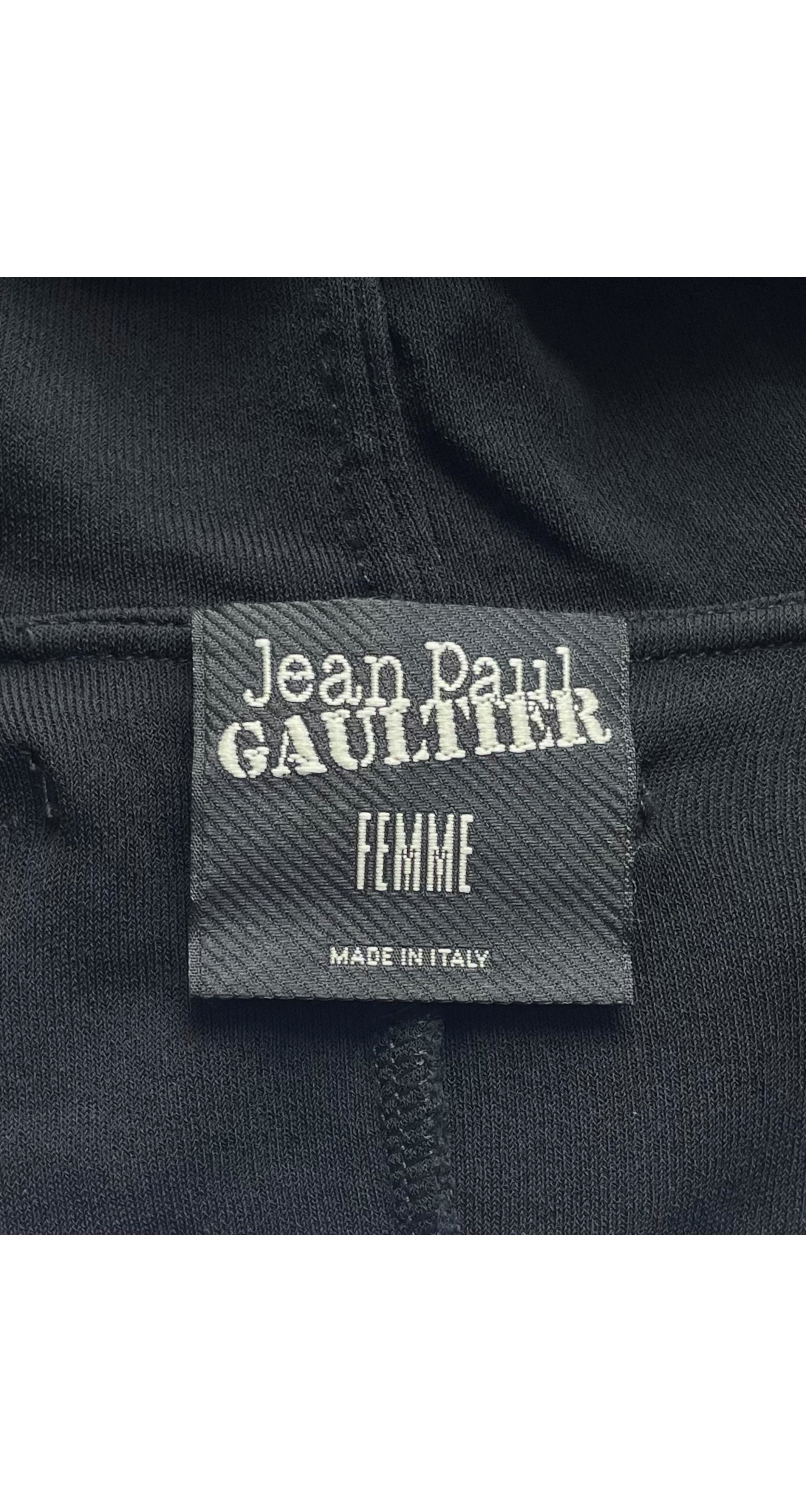 Jean-Paul Gaultier 2000s Black Rayon Jersey Fringe Trim Hooded