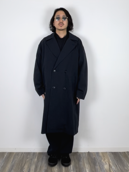 COOTIE / Hard Twist Yarn Double Breast Coat -Navy-