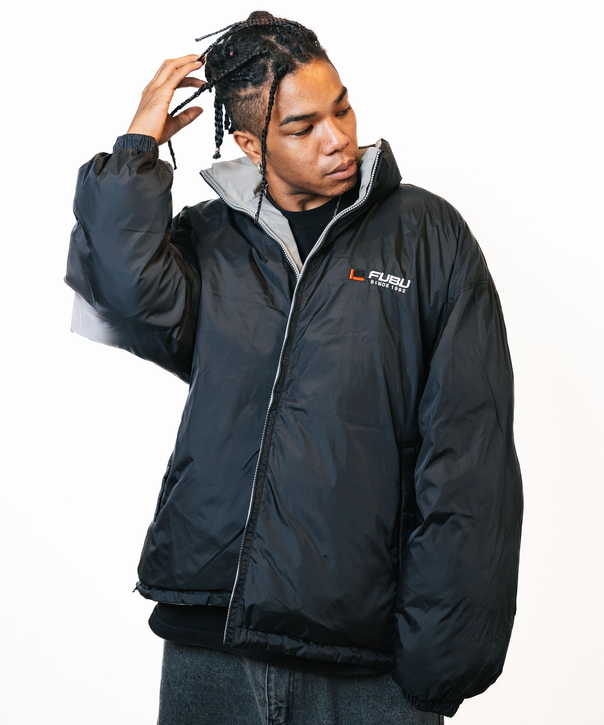 FUBU フブ ジャケット アウター ロゴ ワッペン 刺繍 ドローコード付き