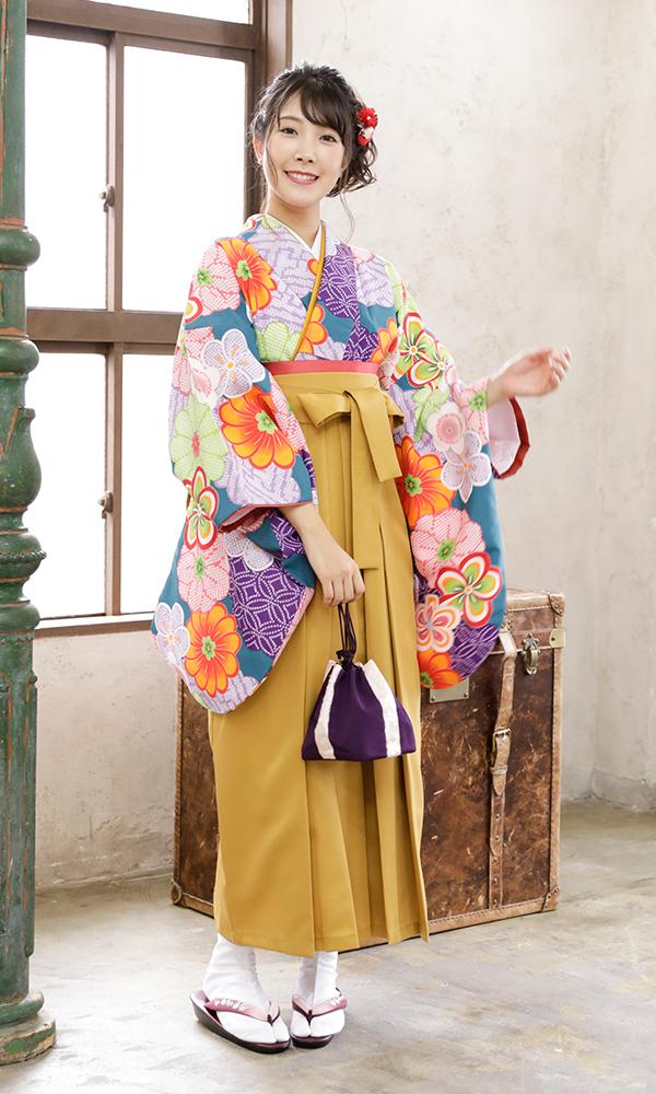 可愛い古典柄2尺袖・カラシ色袴｜袴レンタル【菊京屋】