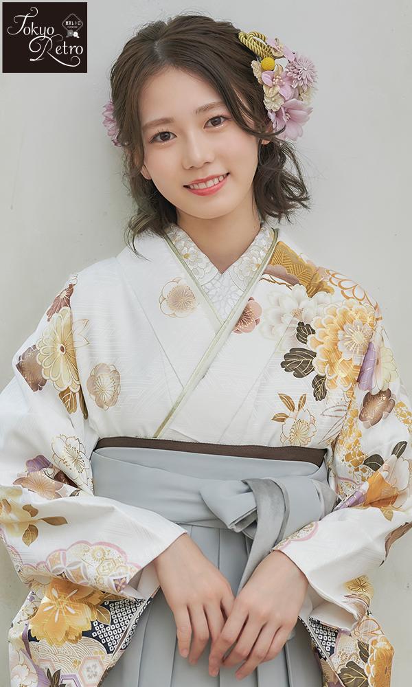東京レトロ×白の金彩2尺袖・卒業式・菊京屋・袴レンタル・神戸・大阪・姫路