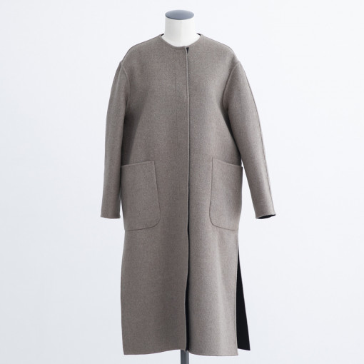 カシミヤリバーシブル ノーカラーコート（ボタン） - HARRISS GRACE