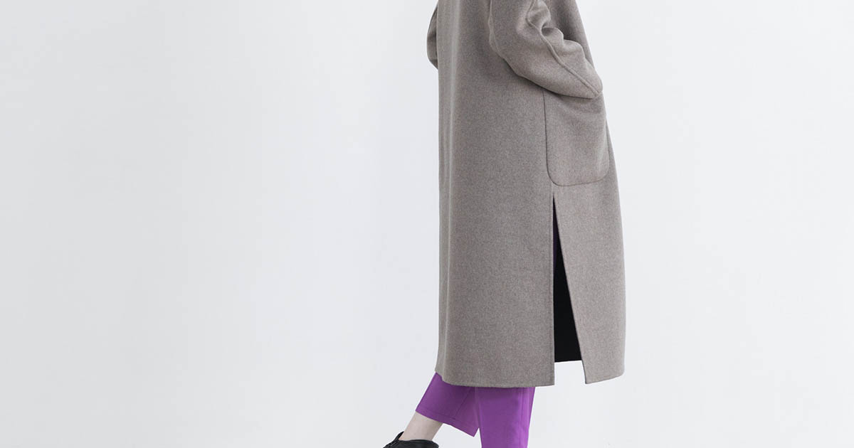 カシミヤリバーシブル ノーカラーコート（ボタン） - HARRISS GRACE