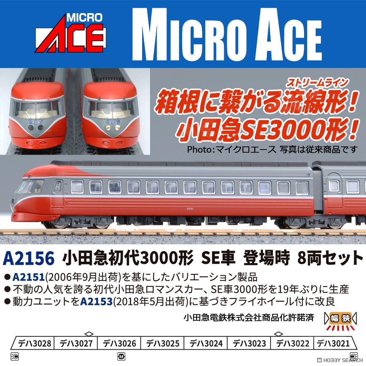 小田急初代3000形 SE車 登場時 8両セット (8両セット) (鉄道模型