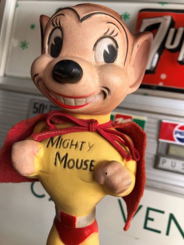 50s Vintage Terrytoons Mighty Mouse Vinyl Doll w/Original Cape