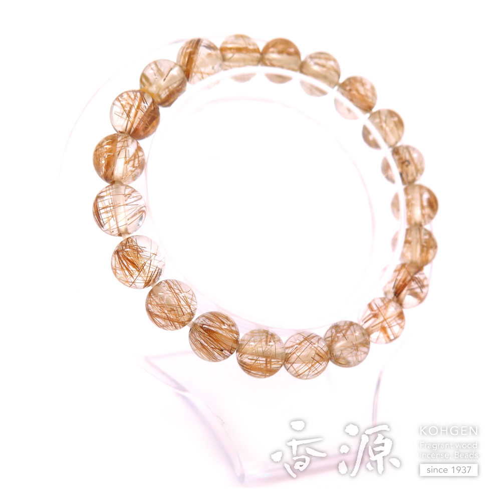 ルチル（金線入り水晶） 9mm玉 21玉 ブレスレット ストレート 限定品A