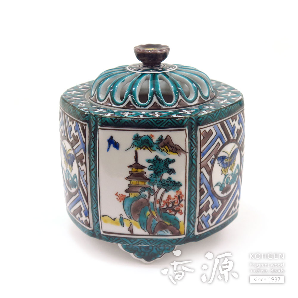 九谷焼 六角香炉 古九谷風 高栄 限定品の通販 - お香専門店香源