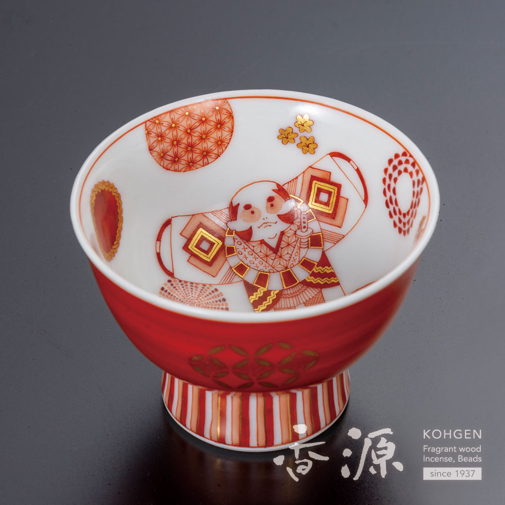 りんぞう 九谷焼 古九谷 赤絵 盃 ぐい呑 三客 時代箱 M R9325 りんぞう