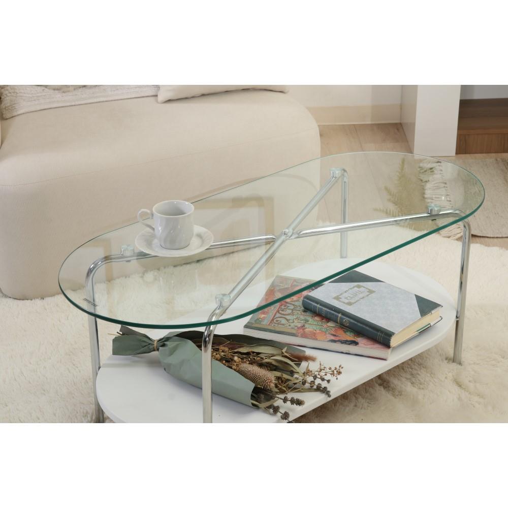 不二貿易 Chamill ガラスセンターテーブル ホワイト 幅90