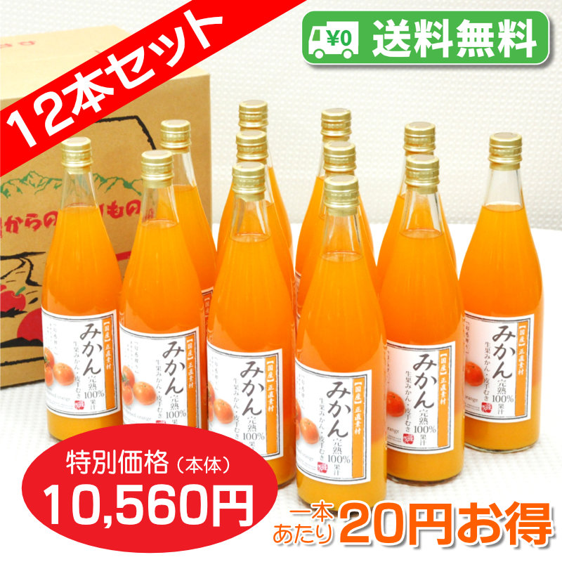 送料無料】みかんジュース[720ml] 完熟100%果汁 12本セット【一本