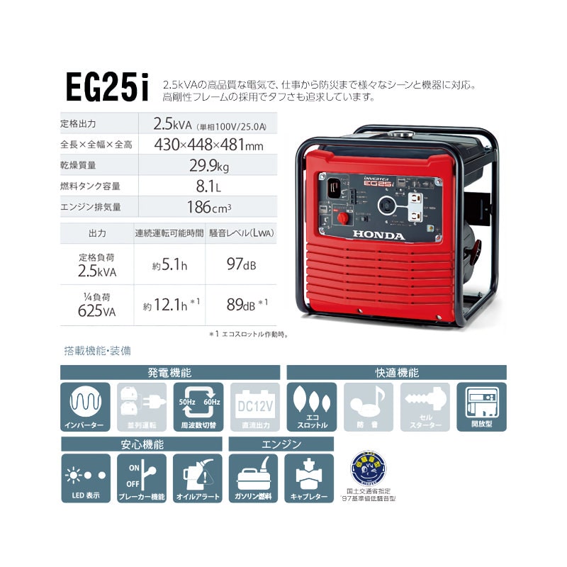 HONDA（ホンダ） インバーター発電機 EG25i 2．5kVA