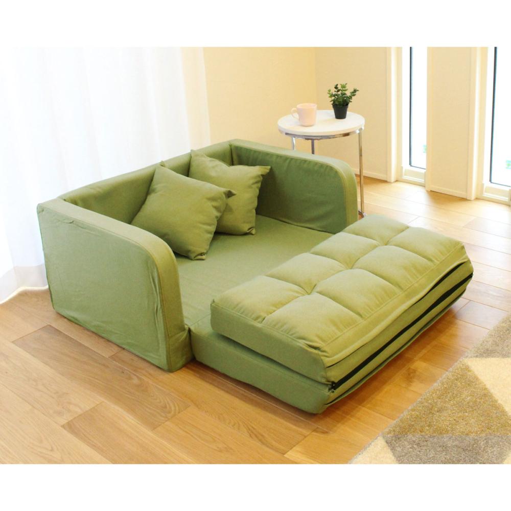谷村実業 ベッドにもなる コンパクトカウチソファ グリーン の通販