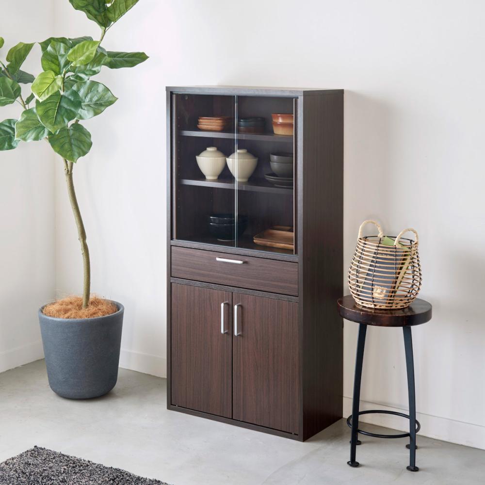 白井産業 食器棚 フルニコ ダークブラウン 幅56．6×高さ19×奥行