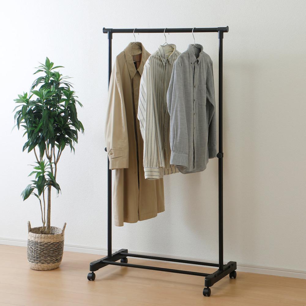 アテーナライフ 高さ伸縮パイプハンガー ブラック シングル 幅79．5