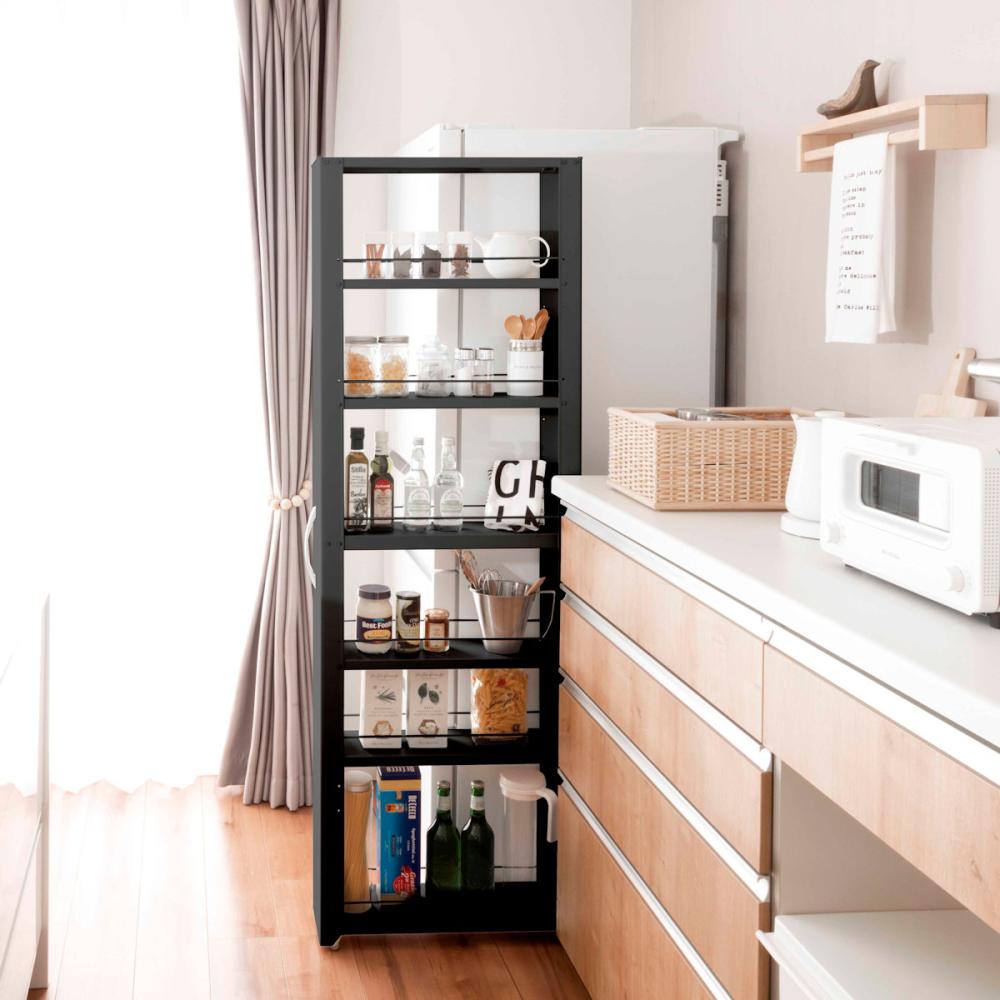 タクボ 隙間収納 トールワゴン Highタイプ 幅20cm ブラック の